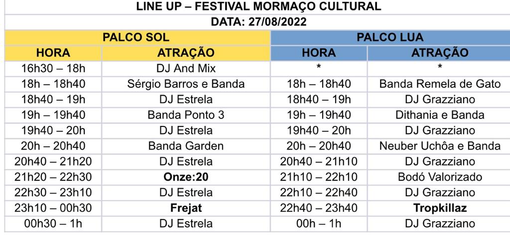 MORMAÇO CULTURAL 2022 Confira a programação musical de artistas